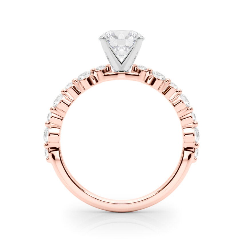 round cut diamond single shared prong engagement ring rose gold side
