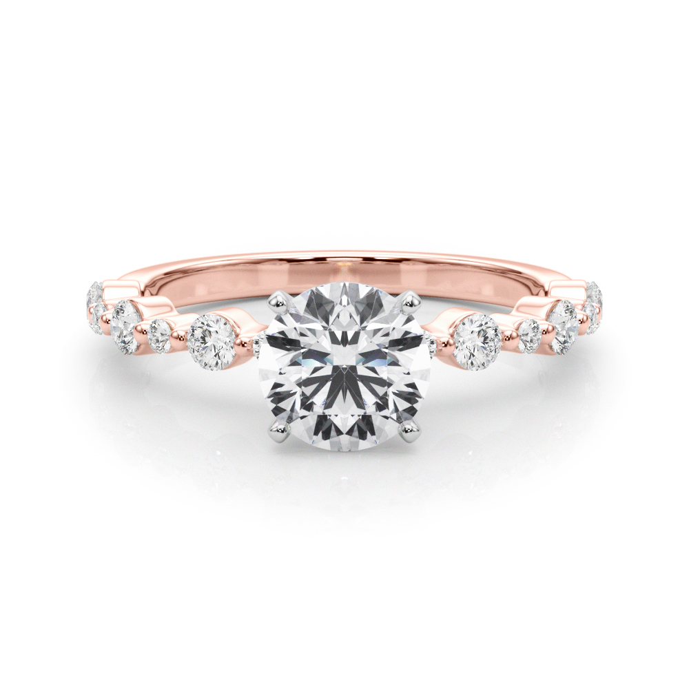 round cut diamond single shared prong engagement ring rose gold