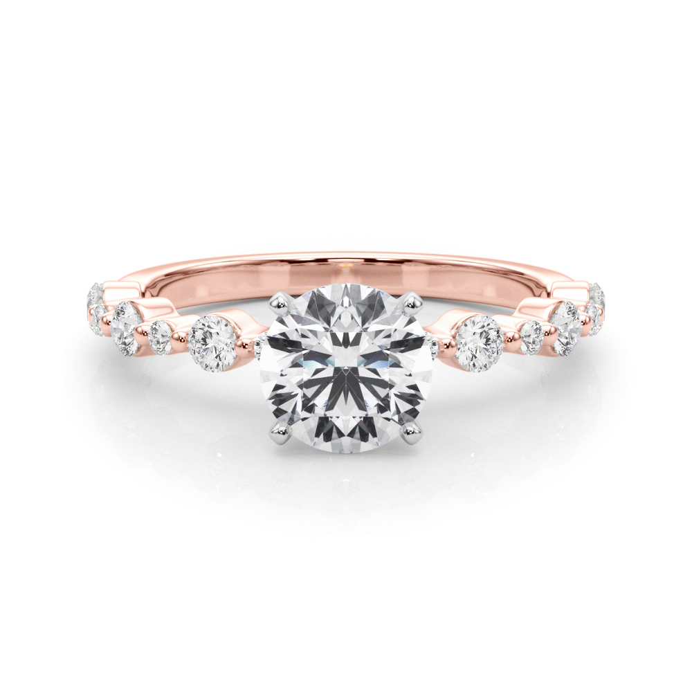 round cut diamond single shared prong engagement ring rose gold