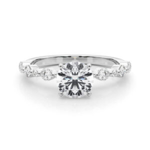 round cut diamond single shared prong engagement ring white gold