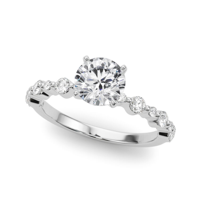 round cut diamond single shared prong engagement ring white gold angle