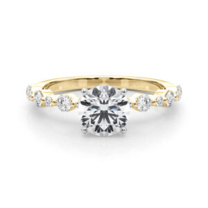 round cut diamond single shared prong engagement ring yellow gold