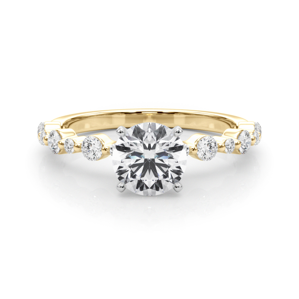 round cut diamond single shared prong engagement ring yellow gold