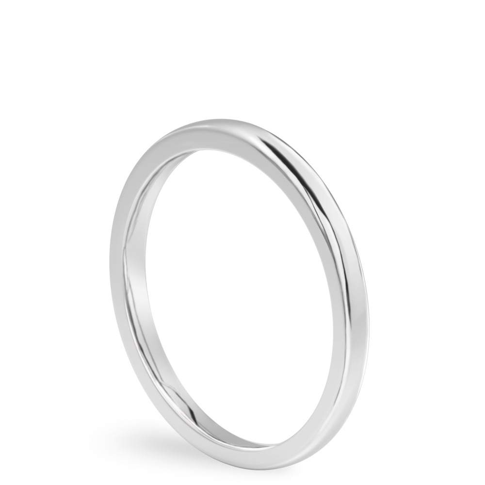 Angle view of 2mm wedding band in platinum