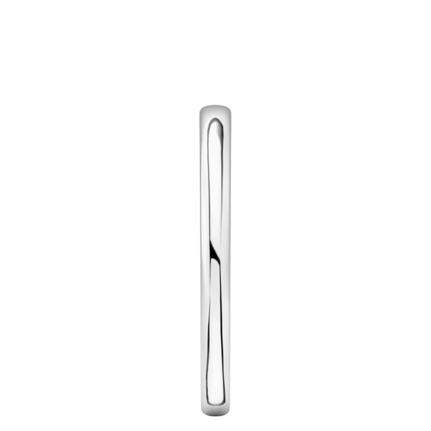 Side view of 2mm wedding band in platinum