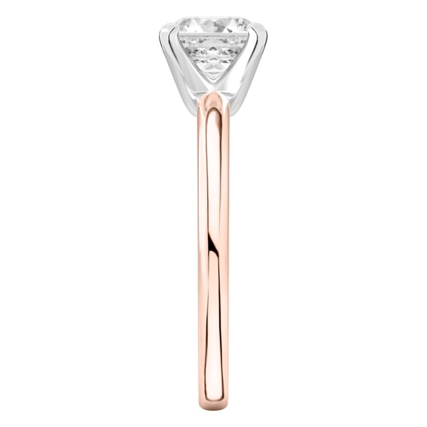 Side view of asscher cut diamond classic solitaire engagement ring in rose gold