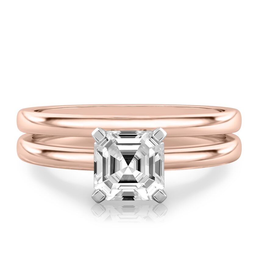 asscher cut diamond classic solitaire engagement ring set rose gold