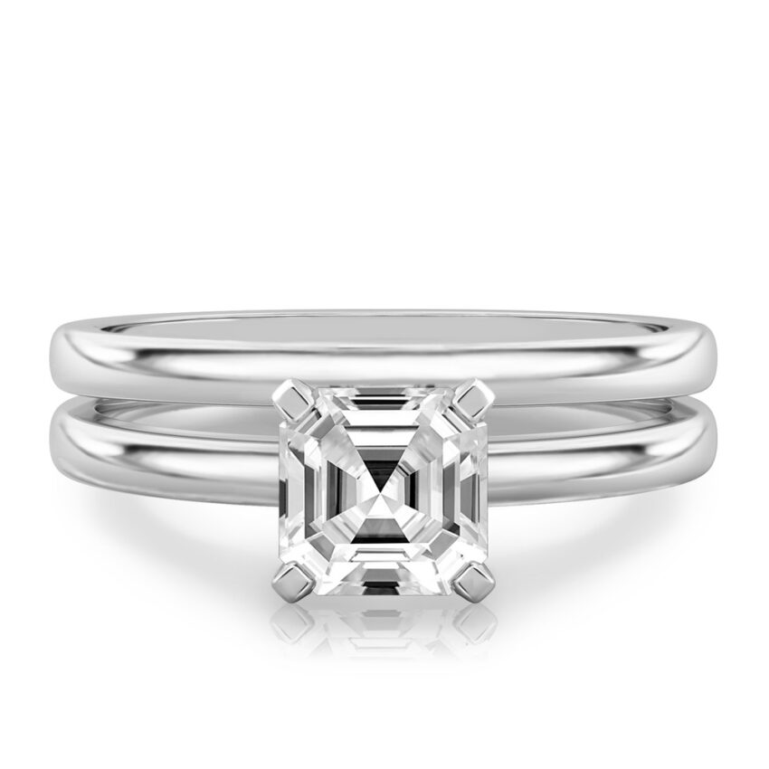 asscher cut diamond classic solitaire engagement ring set white gold