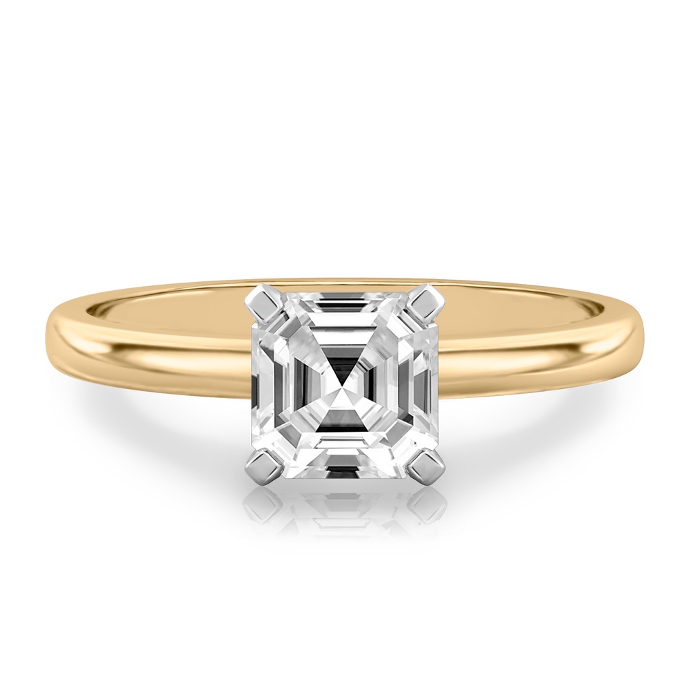 asscher cut diamond classic solitaire engagement ring in yellow gold