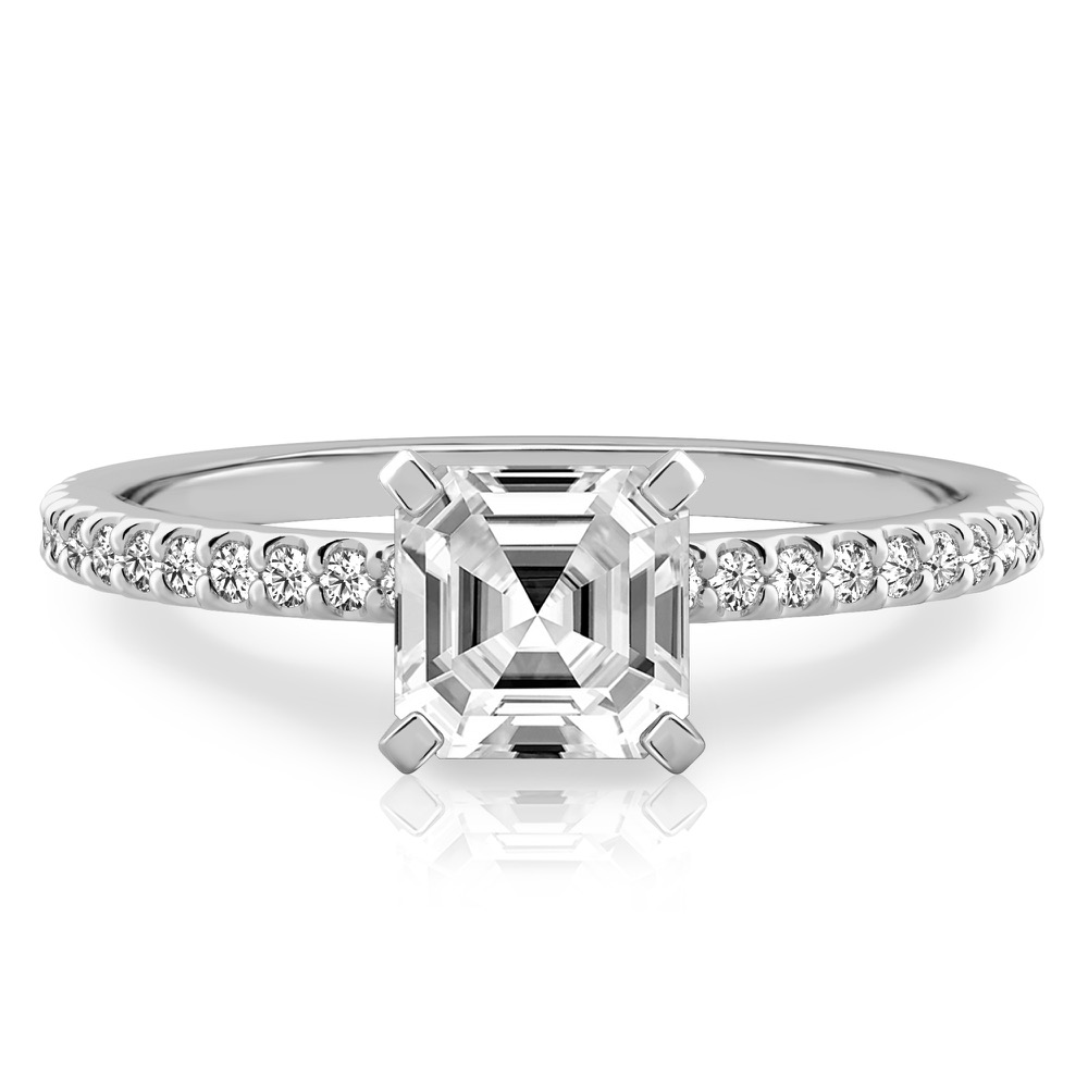 asscher cut diamond dainty engagement ring platinum