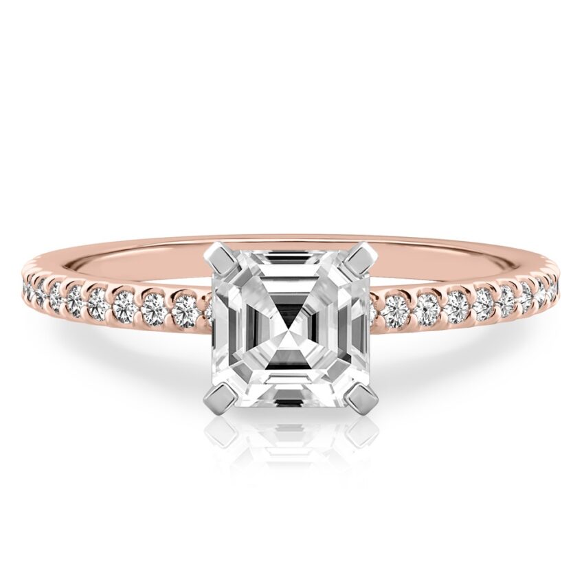 asscher cut diamond dainty engagement ring rose gold