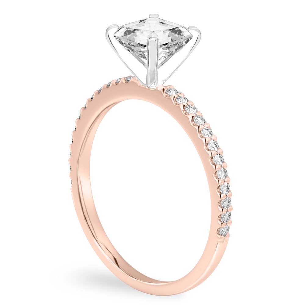 asscher cut diamond dainty engagement ring rose gold angle