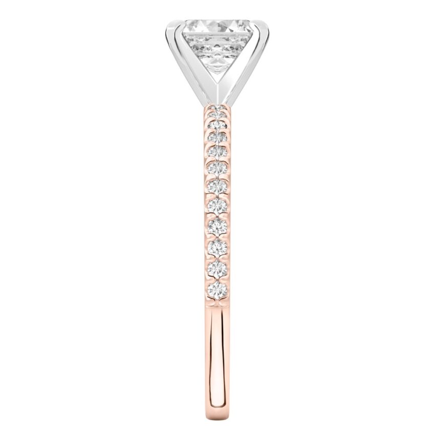 asscher cut diamond dainty engagement ring rose gold side