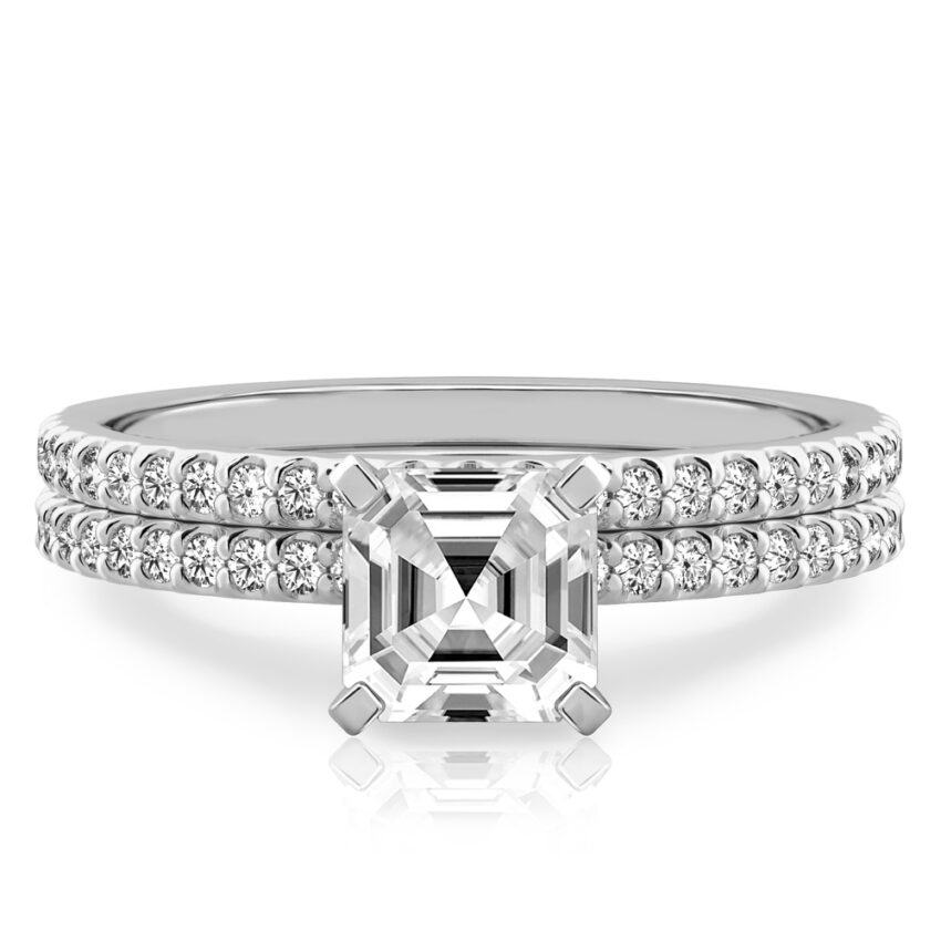 asscher cut diamond dainty engagement ring set white gold