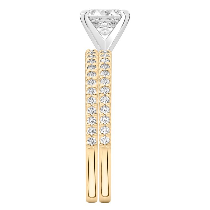 asscher cut diamond dainty engagement ring set yellow gold side