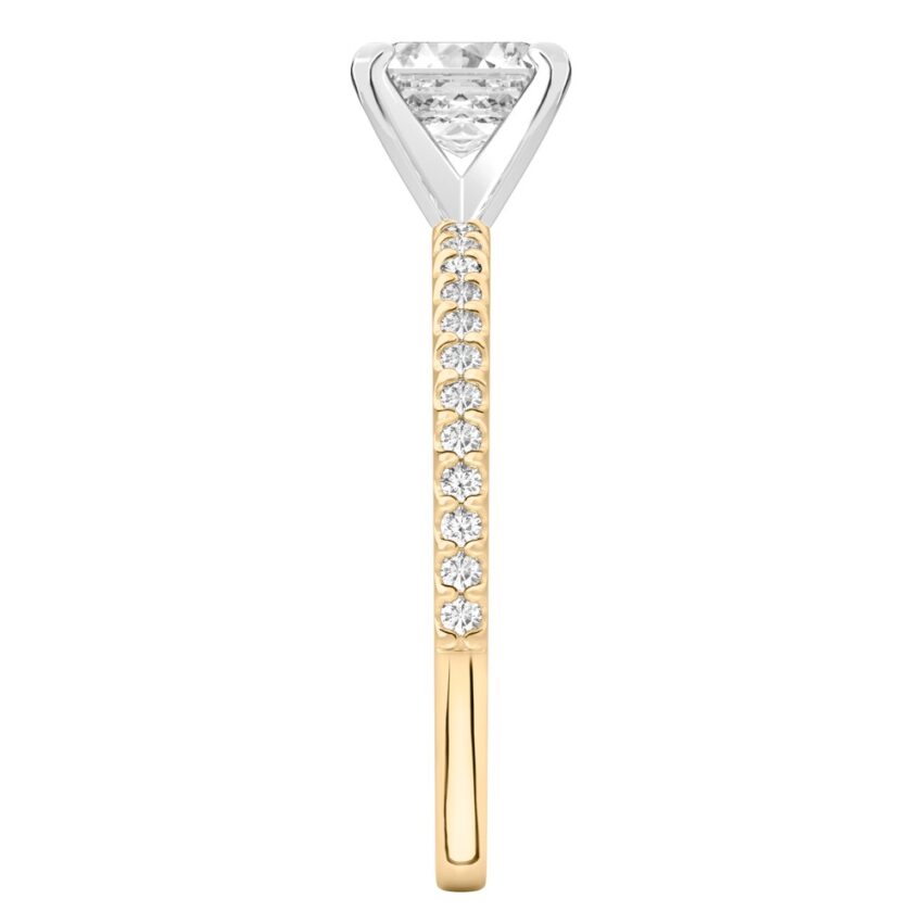 asscher cut diamond dainty engagement ring yellow gold side