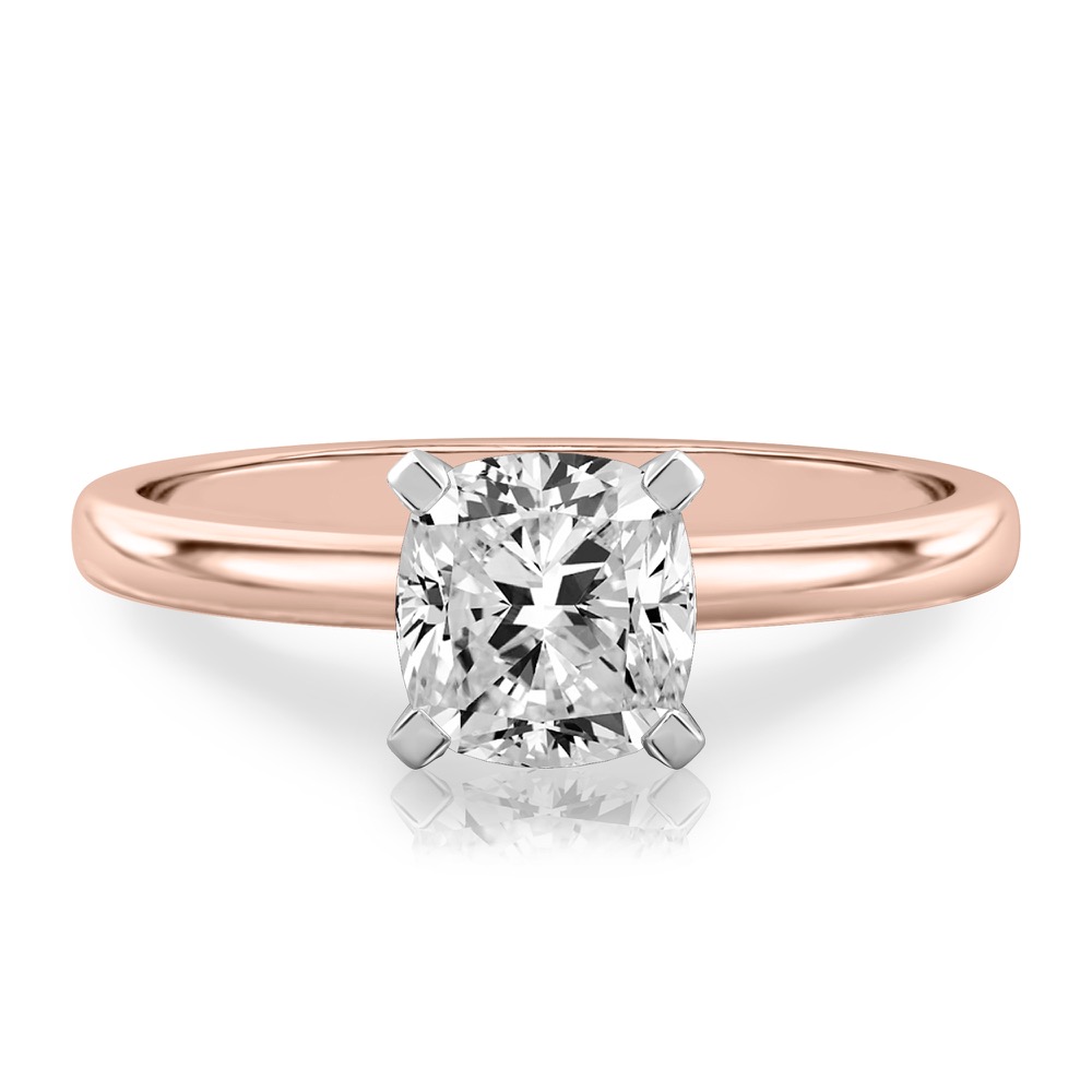 cushion cut diamond classic solitaire engagement ring in rose gold