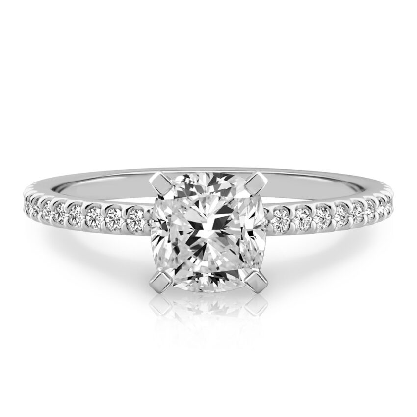 cushion cut diamond dainty engagement ring palladium