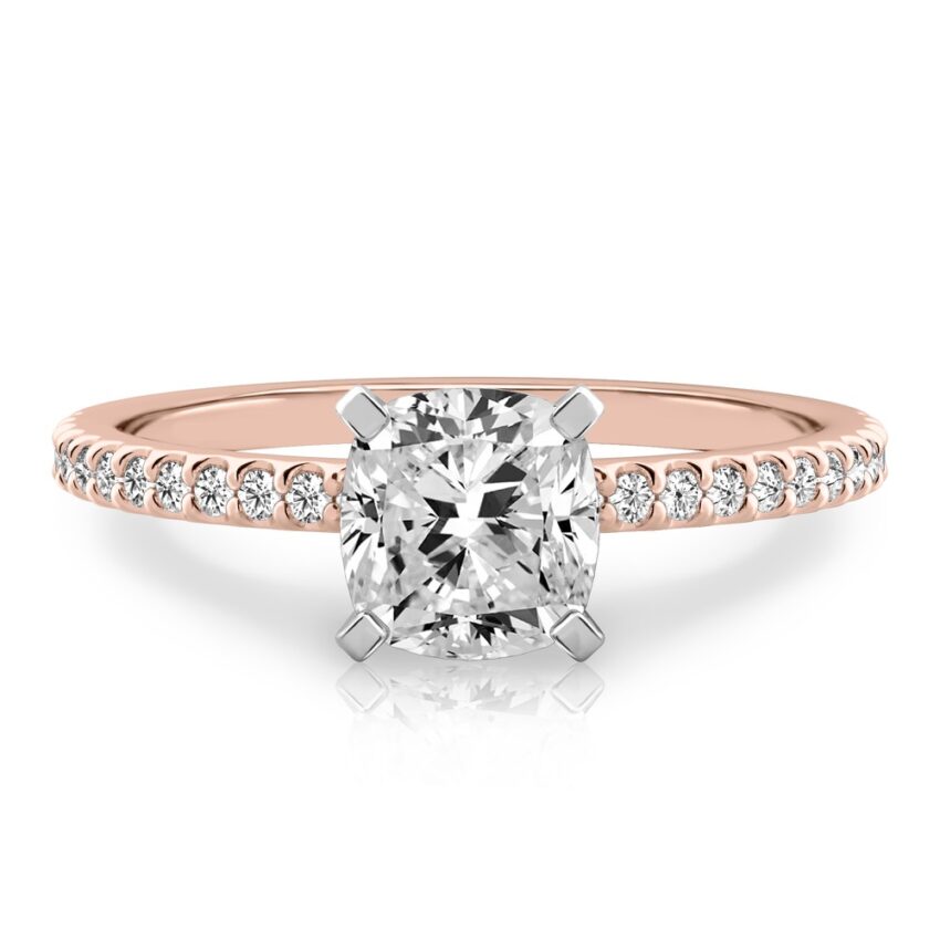 cushion cut diamond dainty engagement ring rose gold