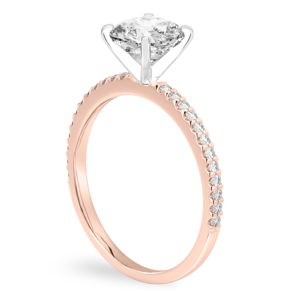 cushion cut diamond dainty engagement ring rose gold angle