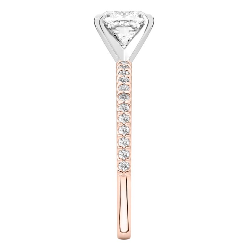 cushion cut diamond dainty engagement ring rose gold side