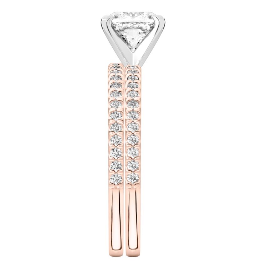 cushion cut diamond dainty engagement ring set rose gold side