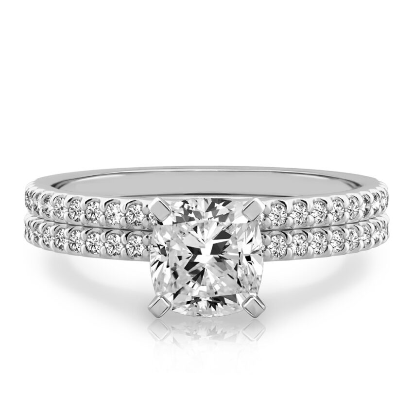 cushion cut diamond dainty engagement ring set white gold