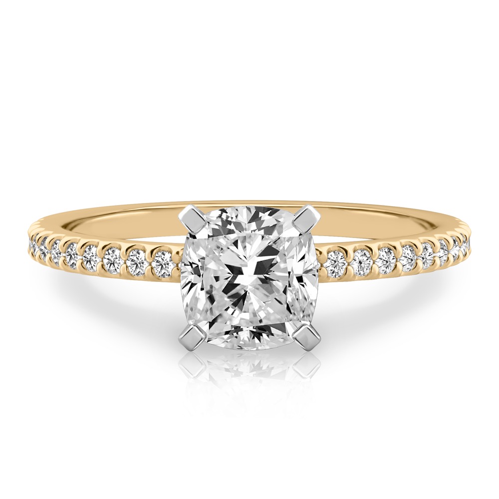 cushion cut diamond dainty engagement ring yellow gold