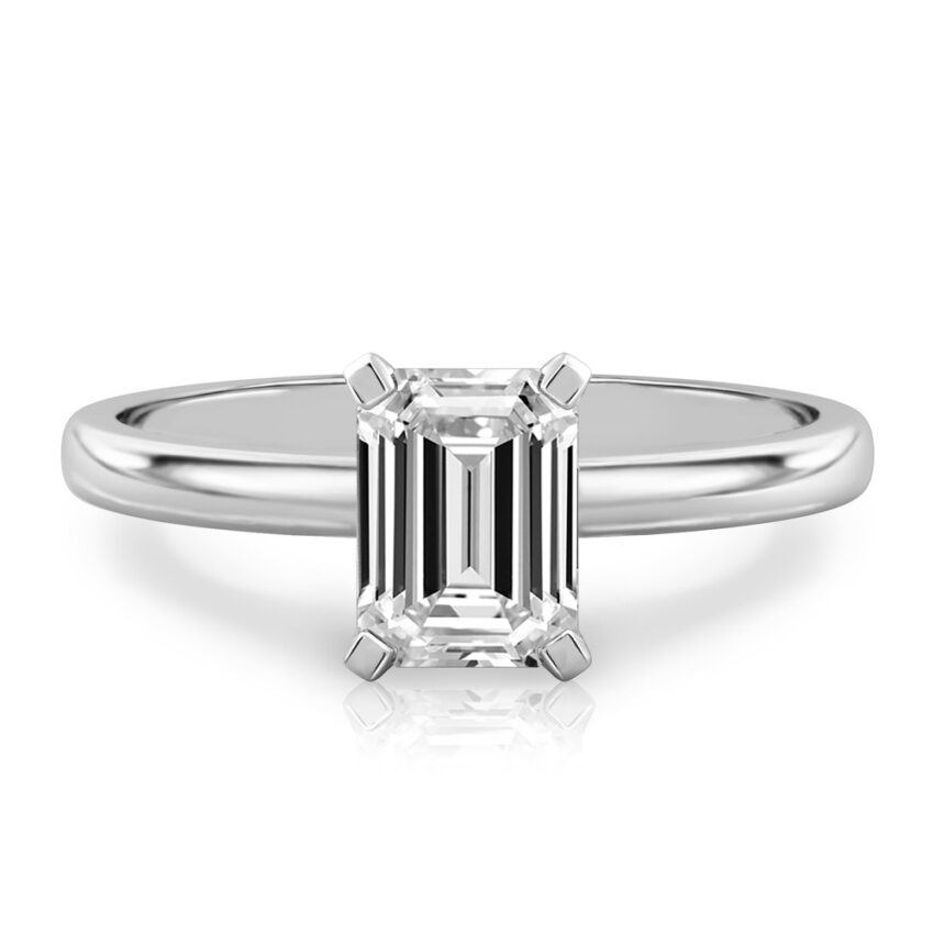 emerald cut diamond classic solitaire engagement ring in palladium
