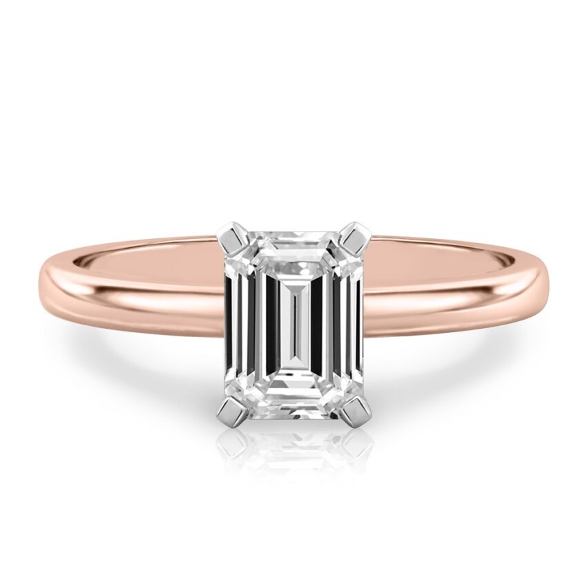 emerald cut diamond classic solitaire engagement ring in rose gold