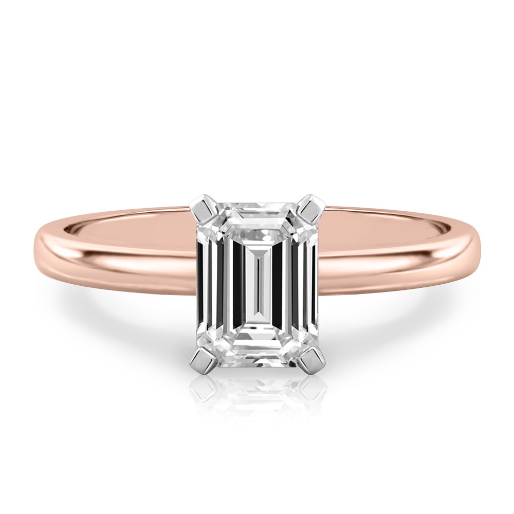 emerald cut diamond classic solitaire engagement ring in rose gold