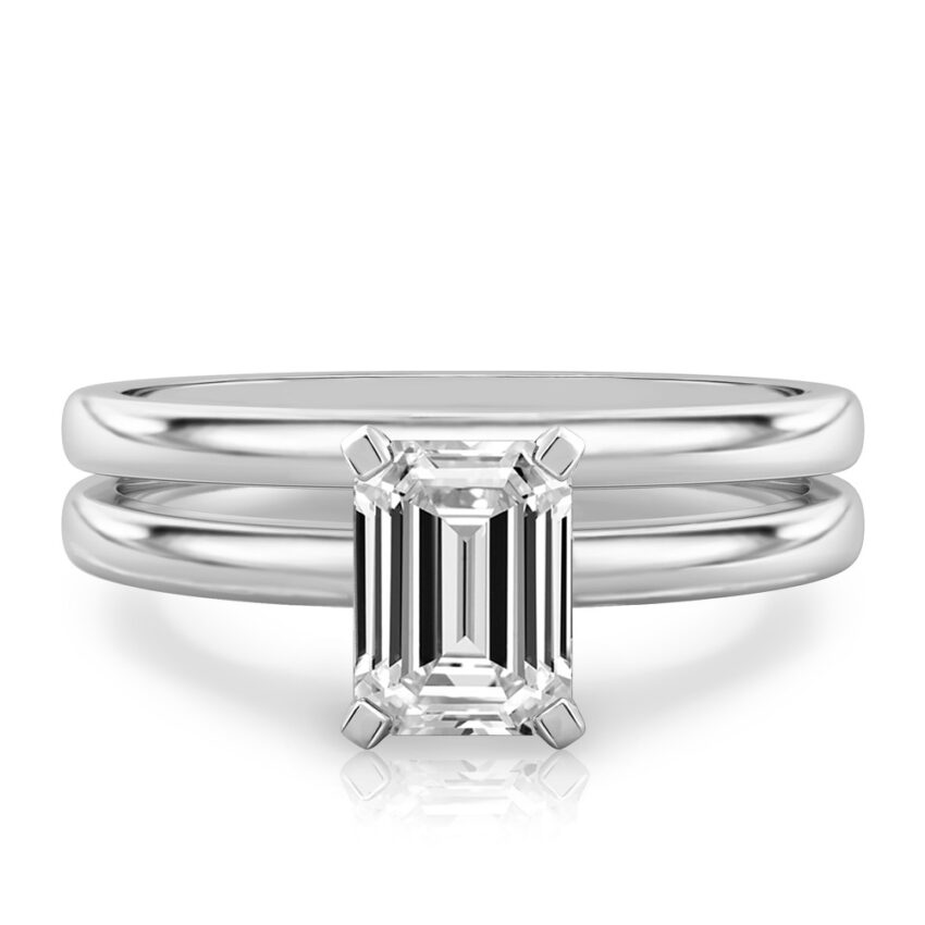 emerald cut diamond classic solitaire engagement ring set white gold