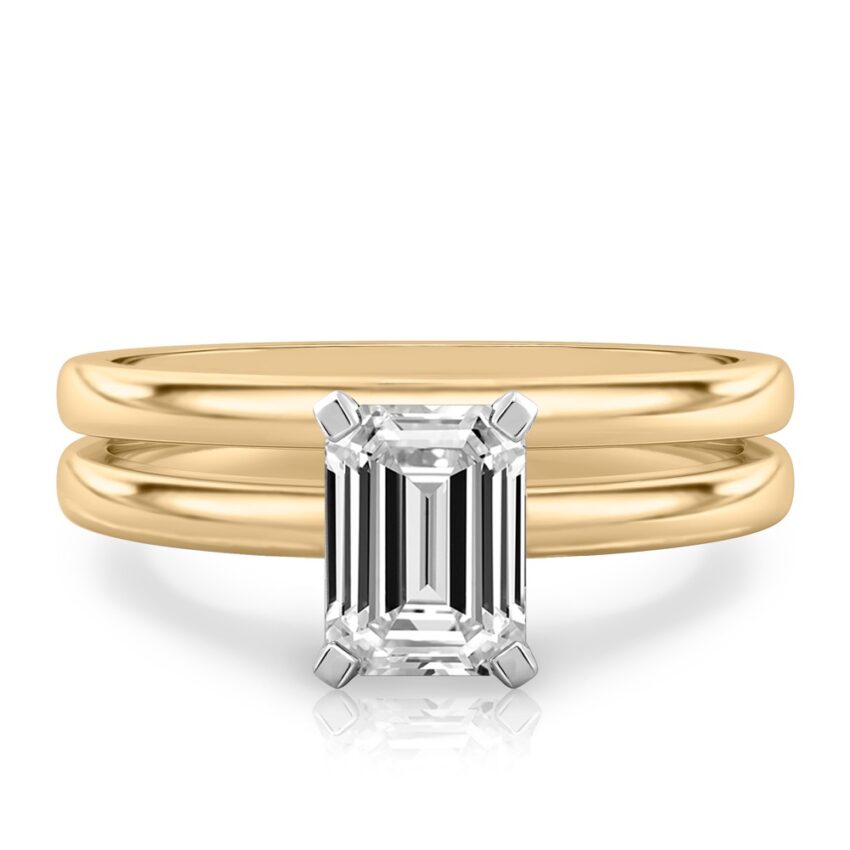emerald cut diamond classic solitaire engagement ring set yellow gold