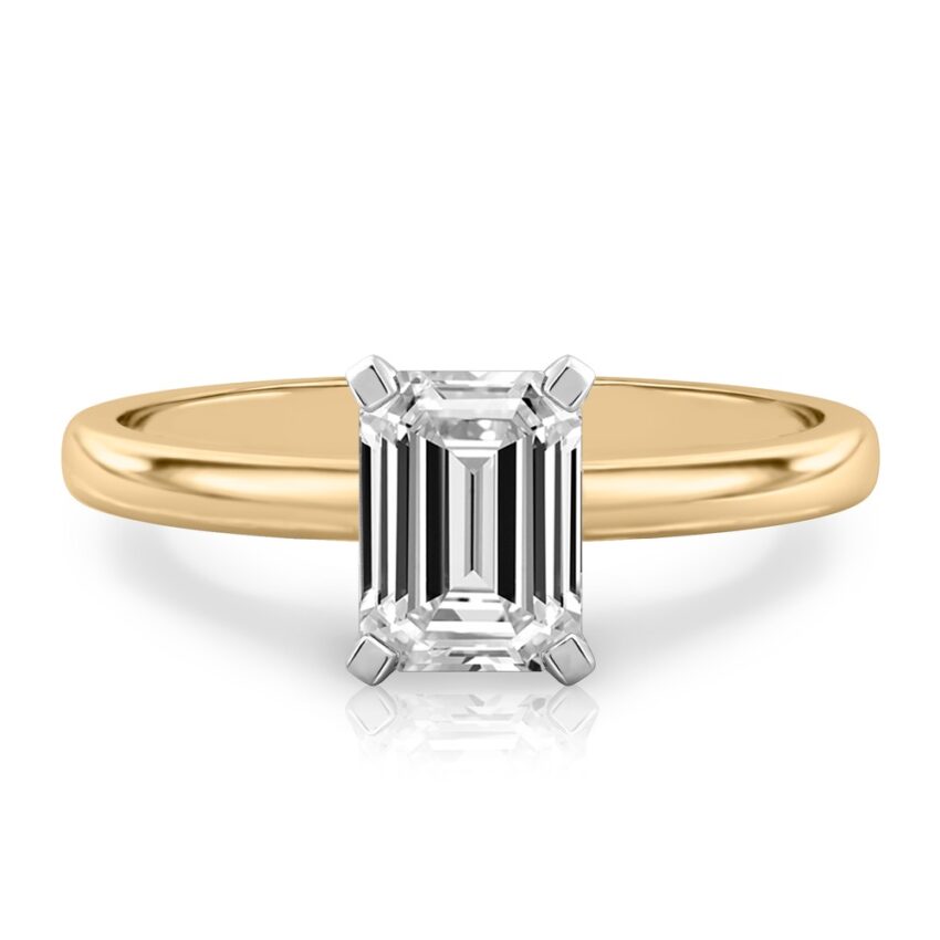 emerald cut diamond classic solitaire engagement ring in yellow gold