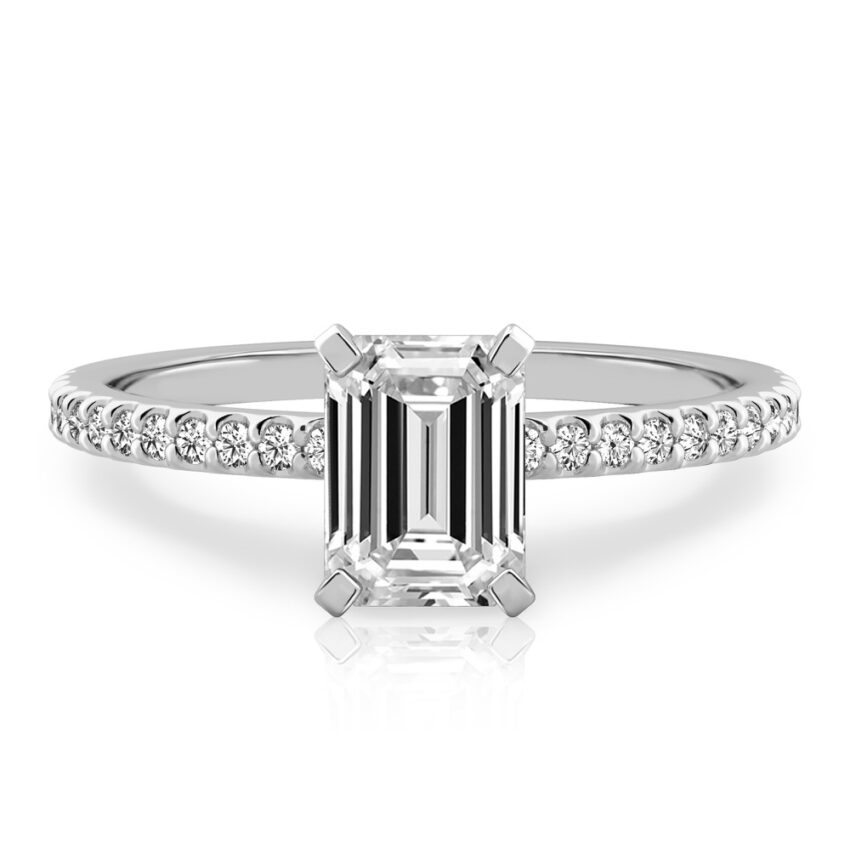 emerald cut diamond dainty engagement ring platinum