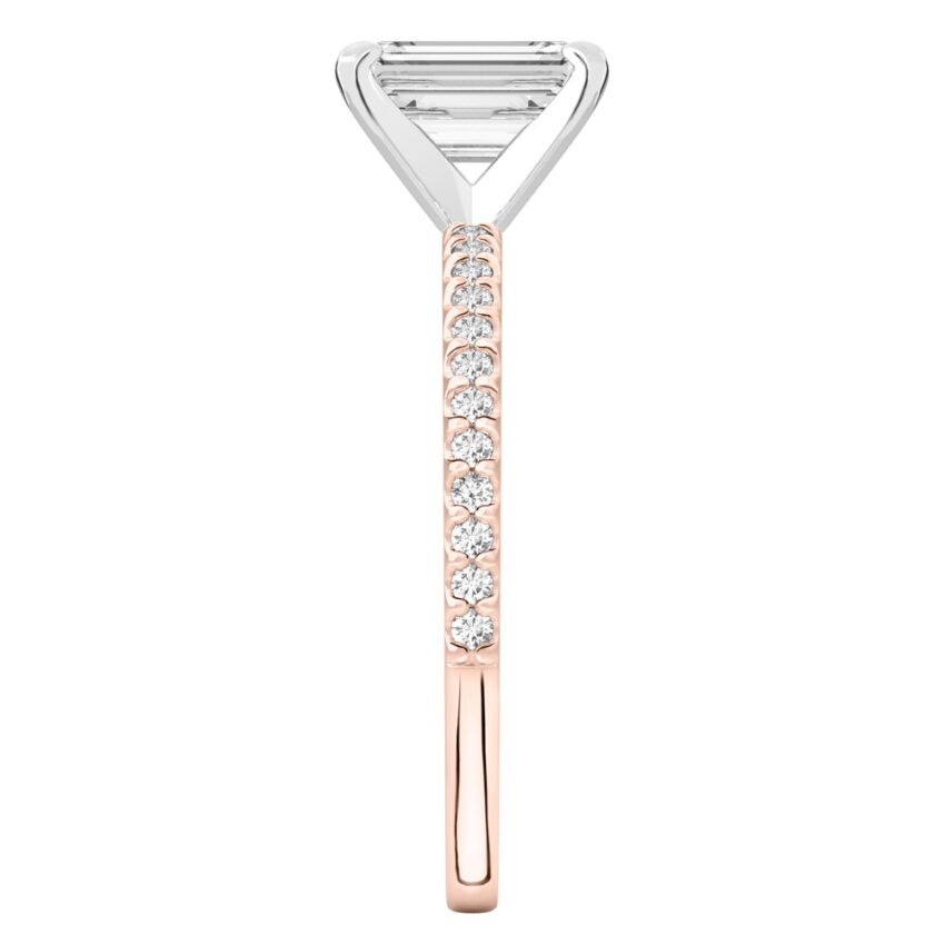emerald cut diamond dainty engagement ring rose gold side