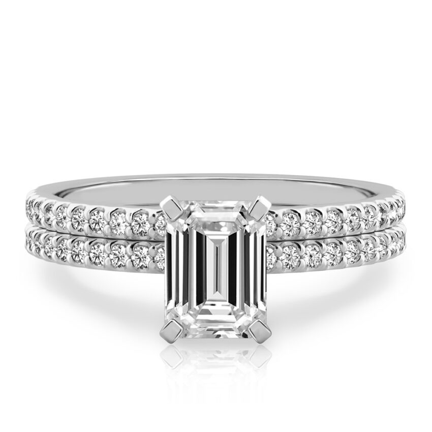 emerald cut diamond dainty engagement ring set platinum