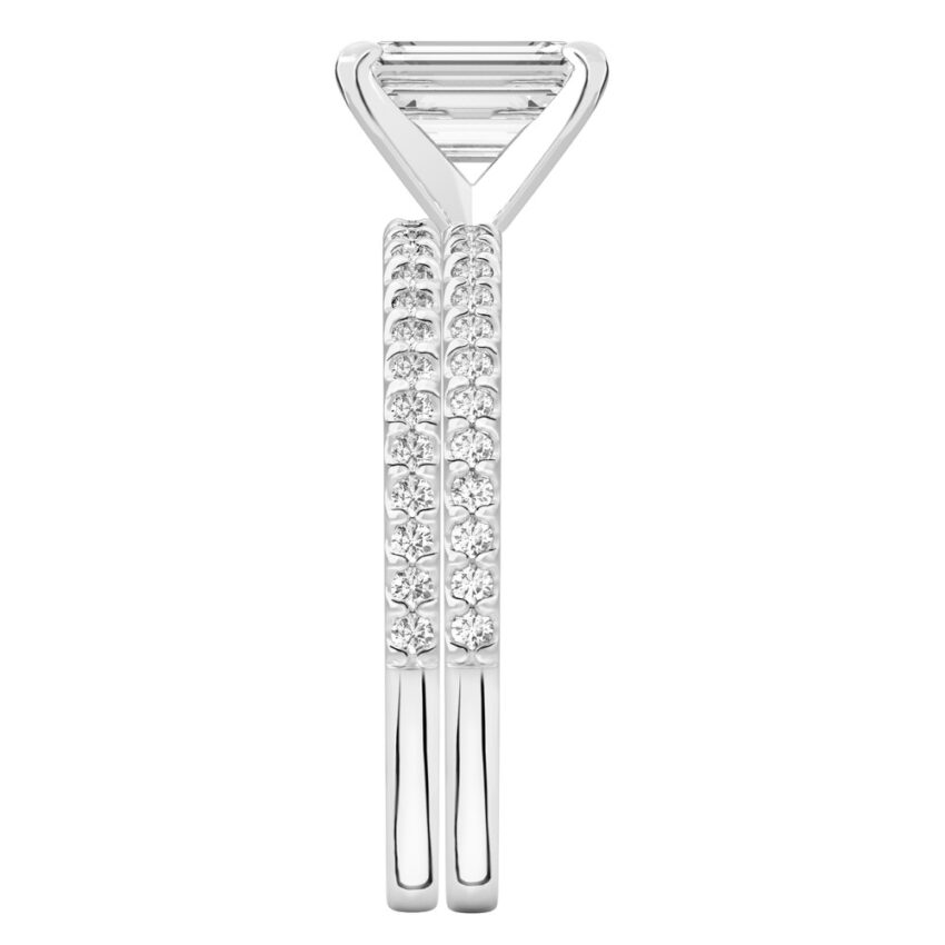 emerald cut diamond dainty engagement ring set platinum side