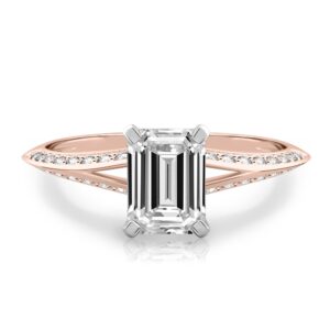 emerald cut diamond split shank knife edge engagement ring in rose gold