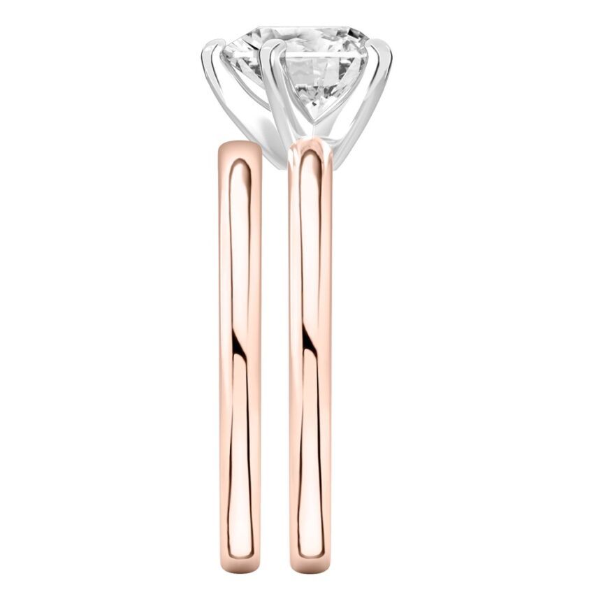 Side view of heart shape diamond classic solitaire engagement ring set rose gold