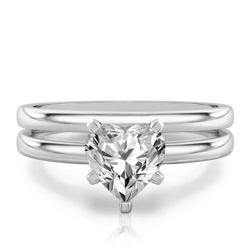 heart shape diamond classic solitaire engagement ring set white gold