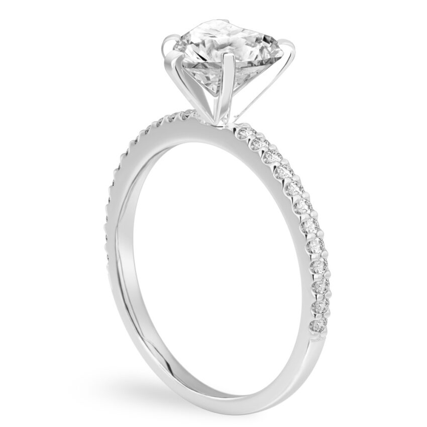 heart shape diamond dainty engagement ring palladium angle