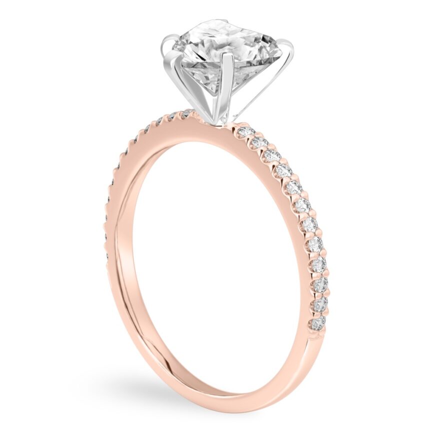 heart shape diamond dainty engagement ring rose gold angle
