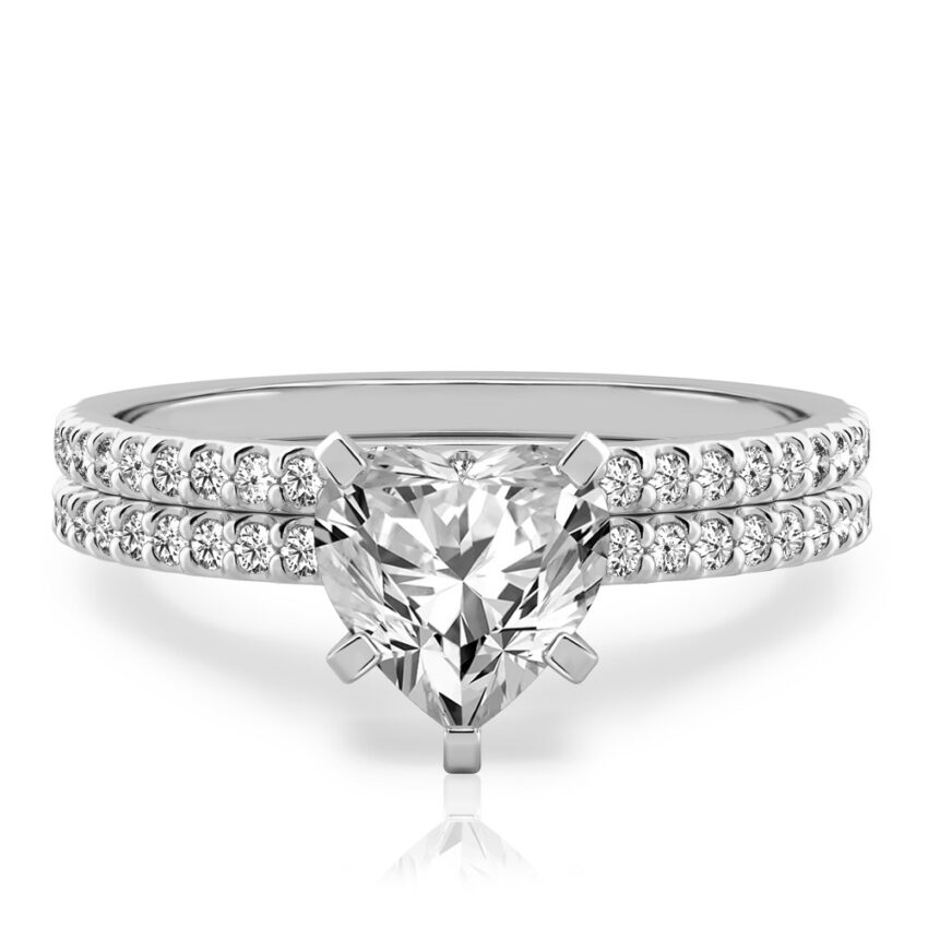 heart shape diamond dainty engagement ring set palladium