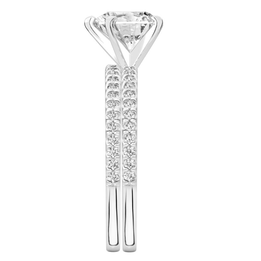 heart shape diamond dainty engagement ring set palladium side