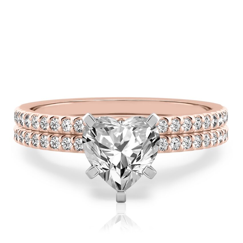 heart shape diamond dainty engagement ring set rose gold