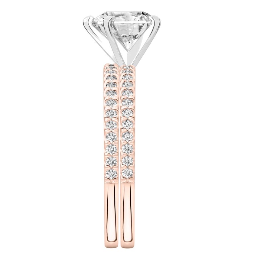 heart shape diamond dainty engagement ring set rose gold side