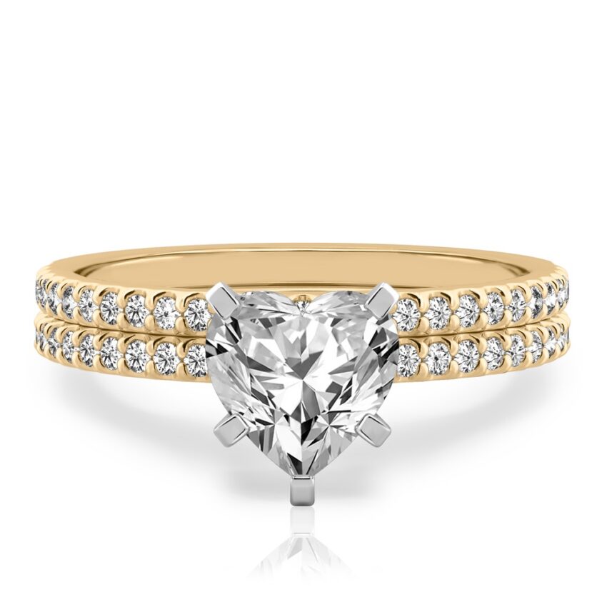 heart shape diamond dainty engagement ring set yellow gold