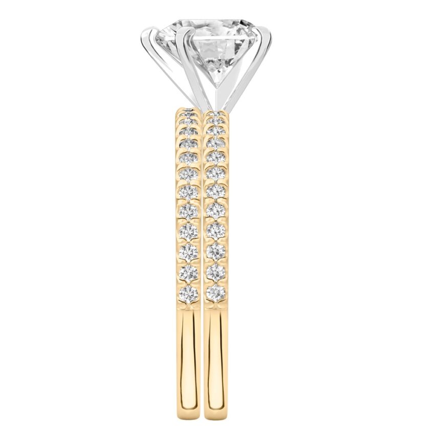 heart shape diamond dainty engagement ring set yellow gold side