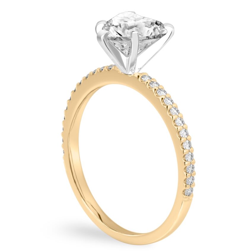 heart shape diamond dainty engagement ring yellow gold angle